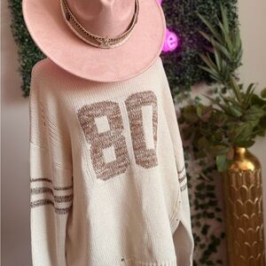 J.O.A. Cream and Brown Graphic Sweater